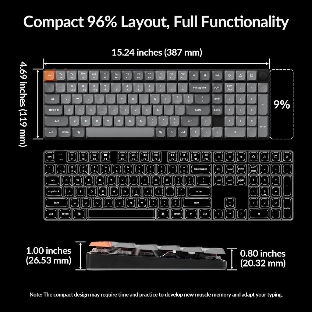 Keychron K17 Max 96% Layout QMK/Launcher Ultra-Slim Wireless/Type-C Wired Mechanical Keyboard with RGB Backlit Hot-Swappable, Low-Profile Gateron Mechanical Brown Switch Compatible with Mac Windows