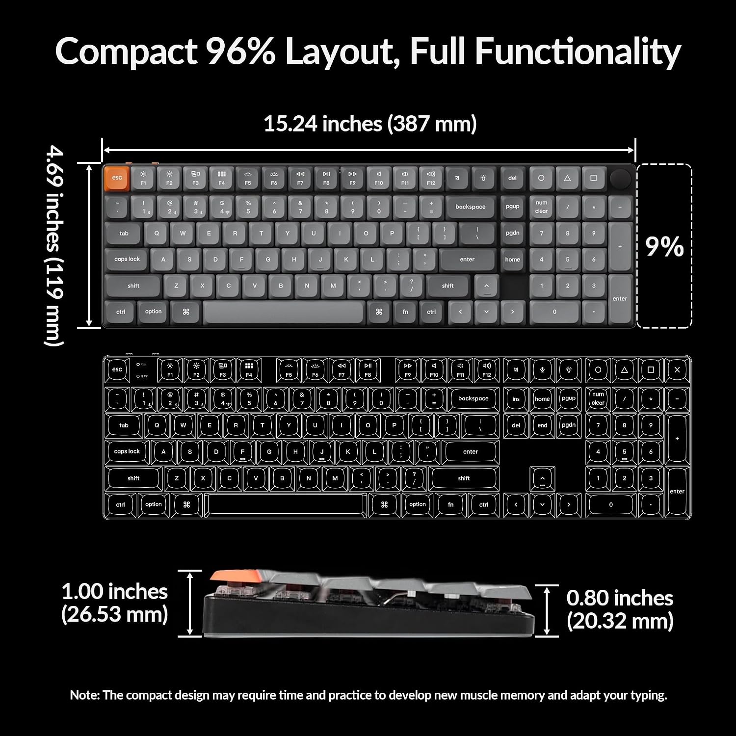 Keychron K17 Max 96% Layout QMK/Launcher Ultra-Slim Wireless/Type-C Wired Mechanical Keyboard with RGB Backlit Hot-Swappable, Low-Profile Gateron Mechanical Red Switch Compatible with Mac Windows