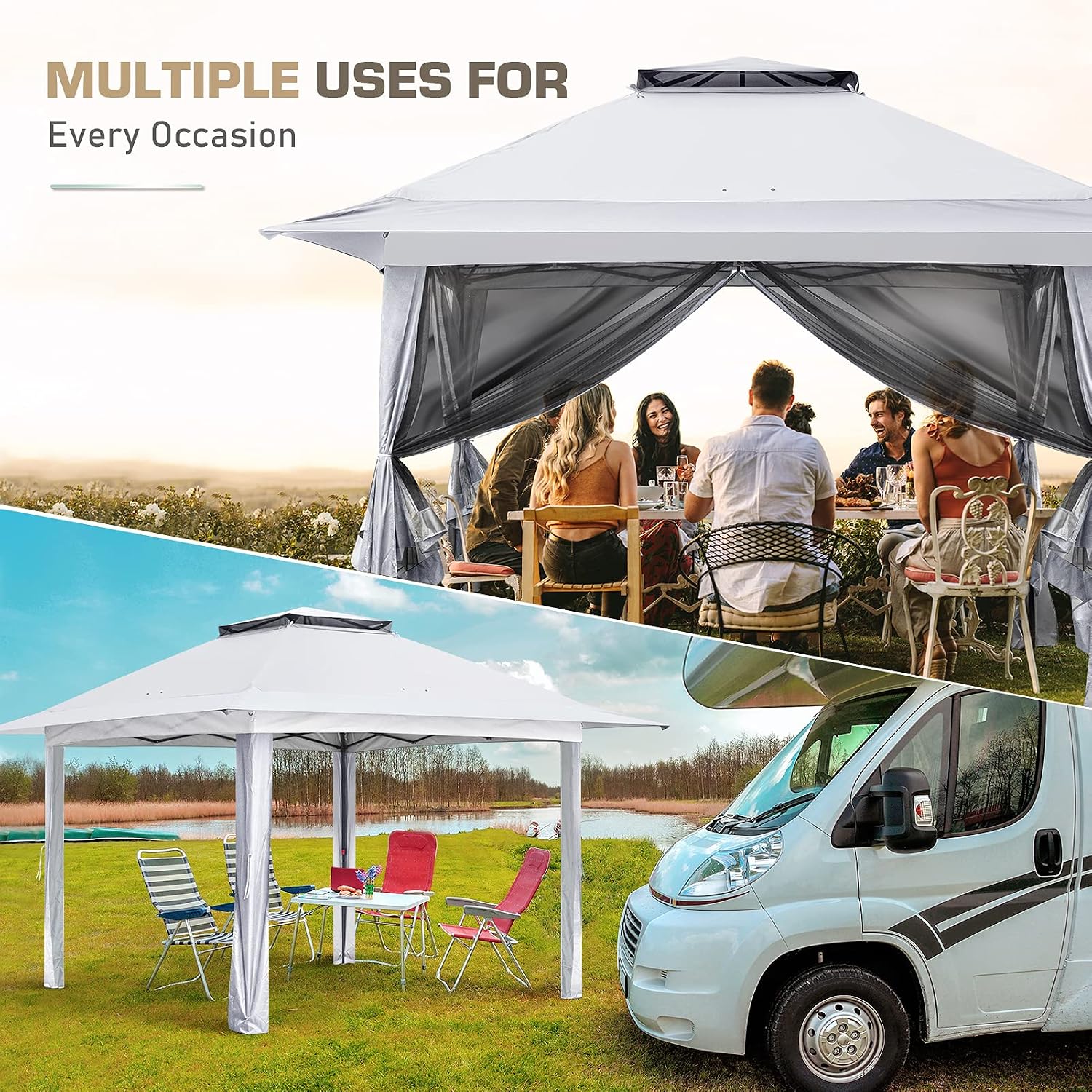 EAGLE PEAK 13x13 Pop Up Gazebo with Mesh Netting, Easy Up Screened Canopy for Patio and Backyard, Easy Set up Outdoor Gazebo (White)