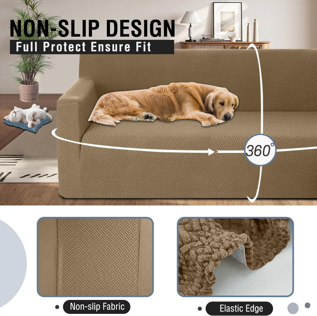 ALIECOM Stretch Corner Sectional Couch Covers L Shape Sofa Covers Washable Sectional Slipcovers U Shape Jacquard Living Room Pet Dogs Furniture Protector with Elastic Bottom (Camel, X-Large)