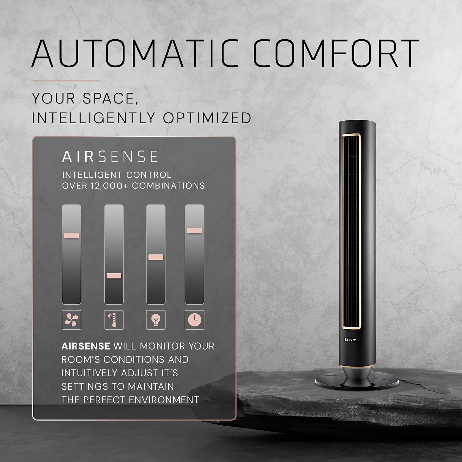 Lasko Pinnacle 40' Tower Fans for Home, 32 ft/s Airflow, Quiet 24dB, 90° Oscillation, Standing Fan for Bedroom with 24 Hour Timer, DC Motor, Air Filter for Hair & Dust, Night Light, Remote, DST100