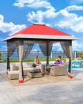 13'x13' Pop Up Gazebo, Heavy Duty Instant Canopy Gazebo with Mosquito Net & Double Roof, 3 Level Adjustable Height Canopy Tent, UV-Resistant Outdoor Party Tent for Backyard, Garden, Lawn