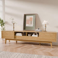 TOLEAD 70' Mid Century Modern TV Stand for TVs up to 75 Inch, Low Profile Entertainment Center with Fluted Sliding Doors & Storage Drawers, Wood TV Console Table for Living Room, Oak