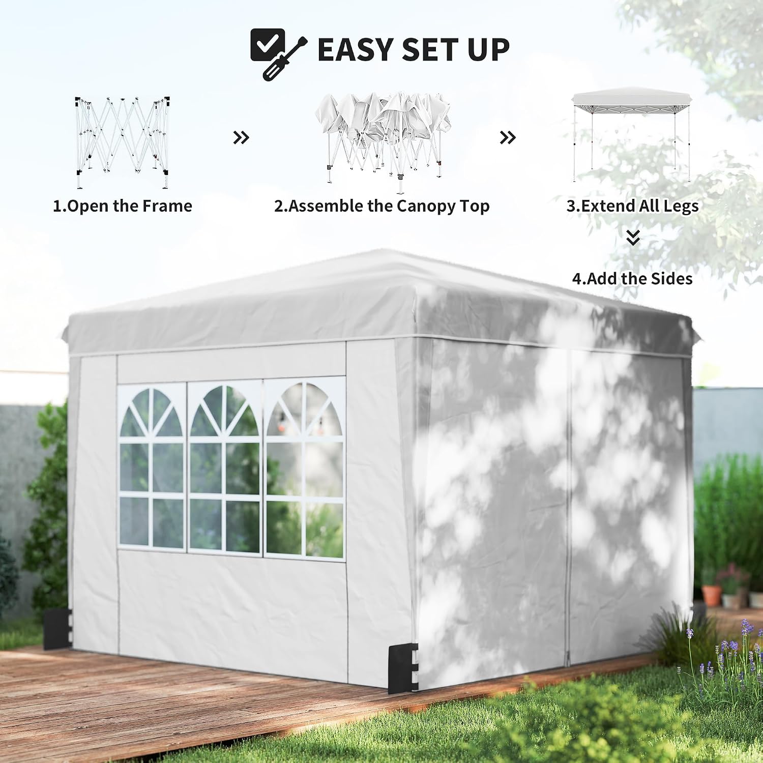 Outsunny 10 x 10 ft Pop Up Canopy Tent with Sidewalls, UPF50+ Outdoor Portable Instant Canopy Shelter with Carry Bag, Sandbags, Adjustable Height for Parties, Events, Camping, White