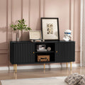 ARTPOWER 55' Fluted TV Stand, Mid Century Modern Black TV Stand for 55/60/65 inch TV, Entertainment Center with Storage, Television Stands, TV Console, Media Console for Living Room, Bedroom (Black)