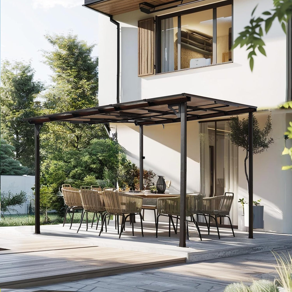 10' x 10' Gazebo, Wall Mounted Gazebos Pergola on Clearance, Outdoor Patio Lean to Gazebo Awnings for Deck, Porch, Backyard and More