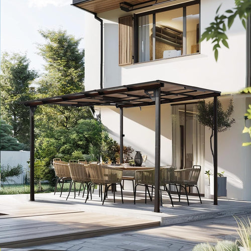 10' x 10' Gazebo, Wall Mounted Gazebos Pergola on Clearance, Outdoor Patio Lean to Gazebo Awnings for Deck, Porch, Backyard and More