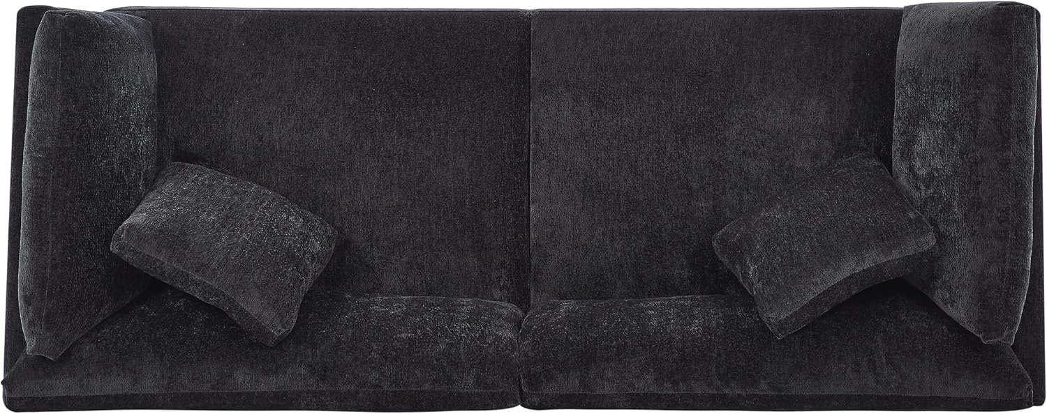 Christopher Knight Home Masie Chenille Upholstered 3 Seater Sofa Couch, Wooden Home Sofa Living Room, Comfy Cloud Couch for Bedroom, Home Office, Black