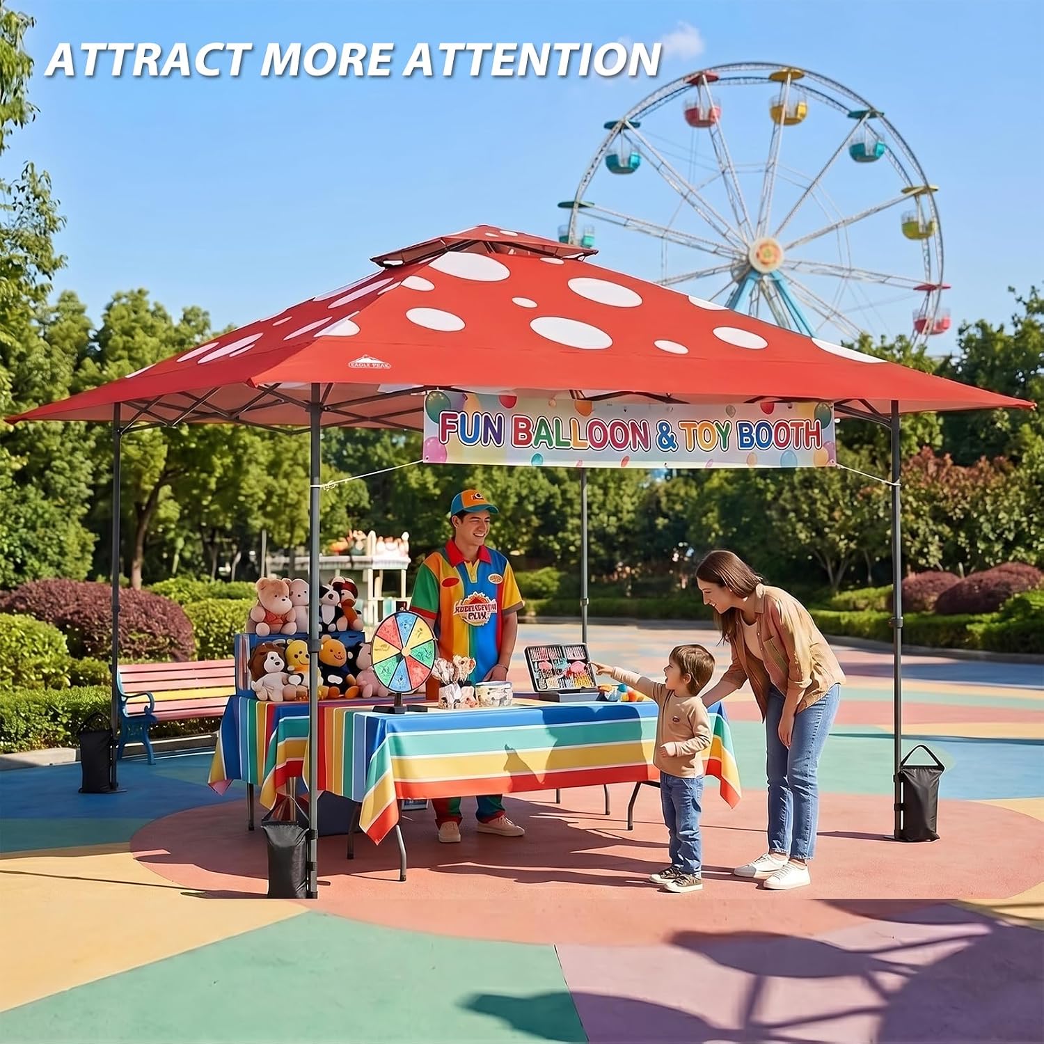 EAGLE PEAK 13x13 Straight Leg Pop Up Canopy Tent Instant Outdoor Canopy Easy Single Person Set up Folding Shelter w/Auto Extending Eaves 169 Square Feet of Shade (Red Mushroom)