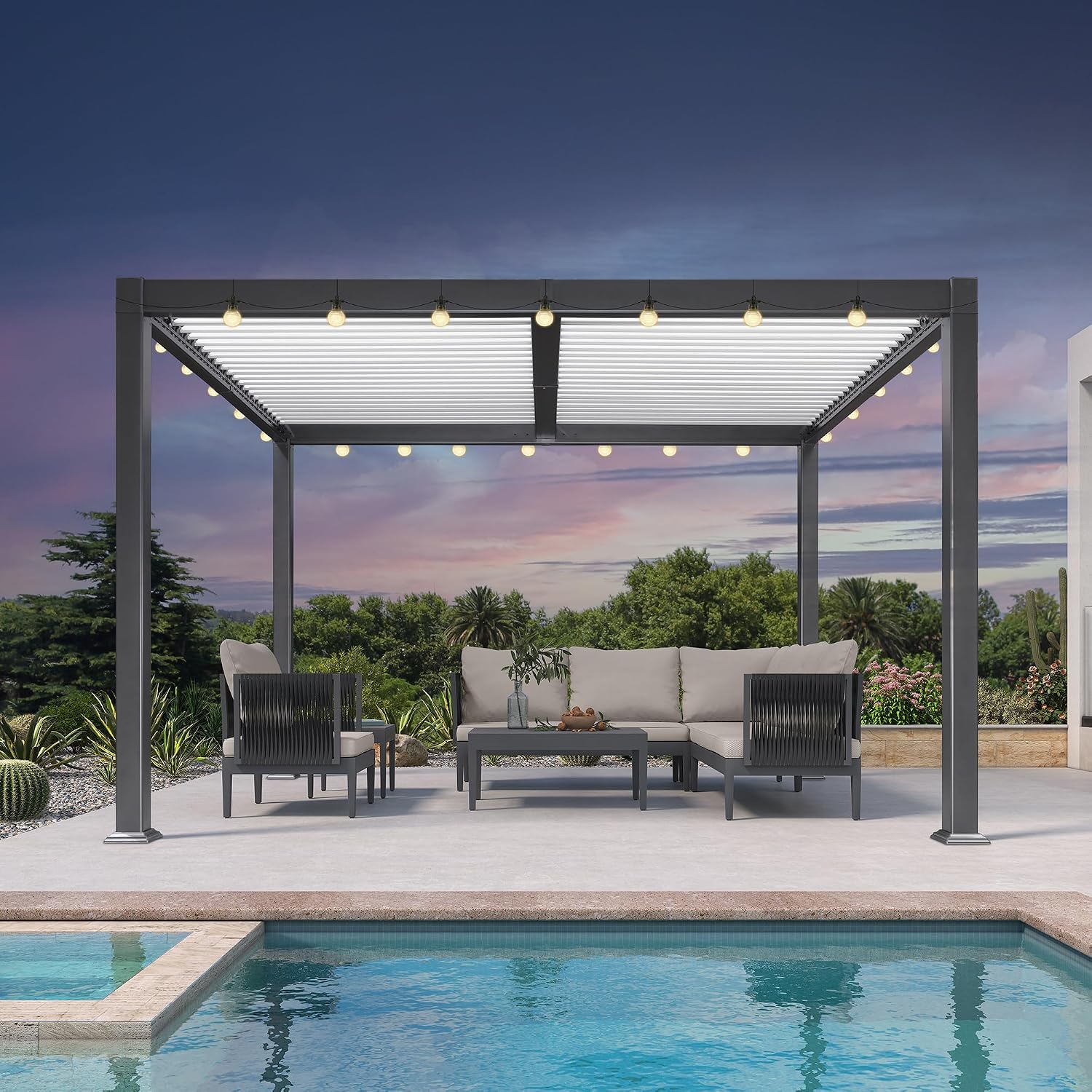 PURPLE LEAF Louvered Pergola 10' x 12' Outdoor Pergola with Aluminum Adjustable louvered Roof Grey Frame for Outside Deck Backyard