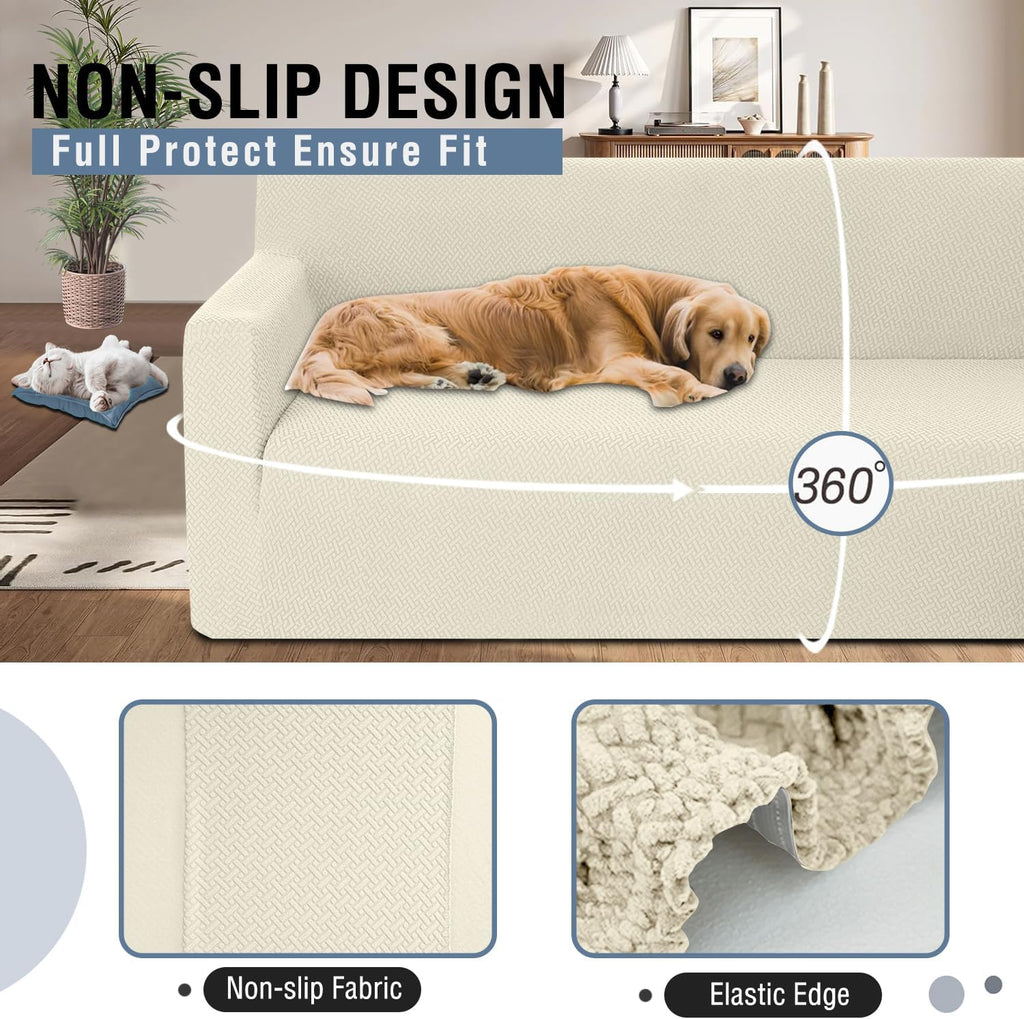 ALIECOM Stretch Corner Sectional Couch Covers L Shape Sofa Covers Washable Sectional Slipcovers U Shape Jacquard Living Room Pet Dogs Furniture Protector with Elastic Bottom (Beige, X-Large)
