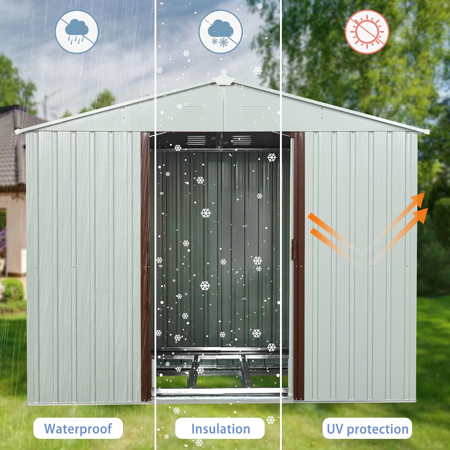 KEIKI 6x5 FT Outdoor Metal Storage Shed with Peaked Roof,Vents and Lockable Door for Garden Yard Lawn