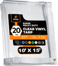 10' x 15' Clear Vinyl Tarp - Super Heavy Duty 20 Mil Transparent Waterproof PVC Tarpaulin with Brass Grommets - for Patio Enclosure, Camping, Outdoor Tent Cover, Porch Canopy - by Xpose Safety