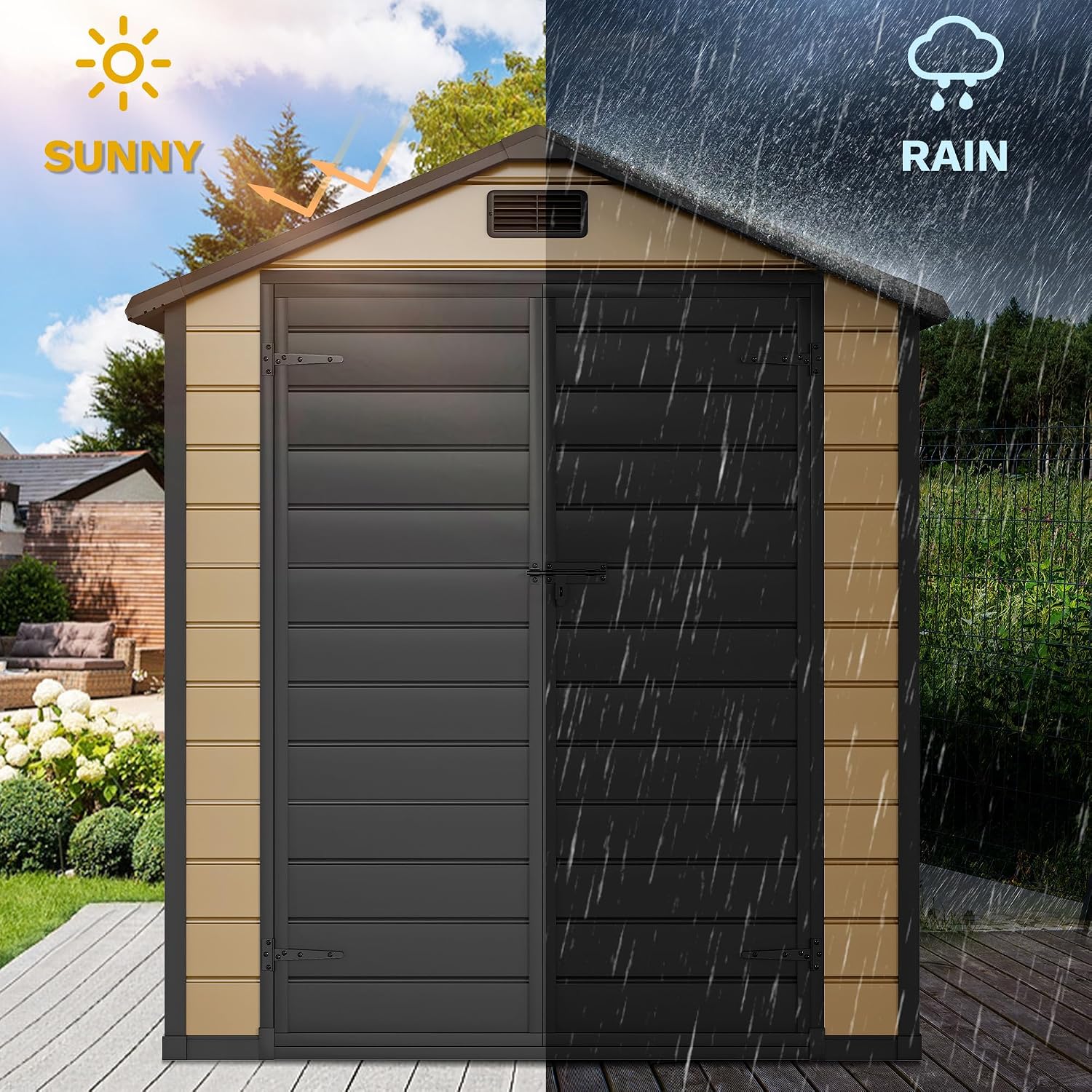 DWVO 6.2x3.4 FT Outdoor Resin Storage Shed with Floor, All-Weather Bike Storage Shed with Lockable Door, Window and Vent, Waterproof Plastic Tool Storage for Garden, Backyard, Patio, Lawn, Brown