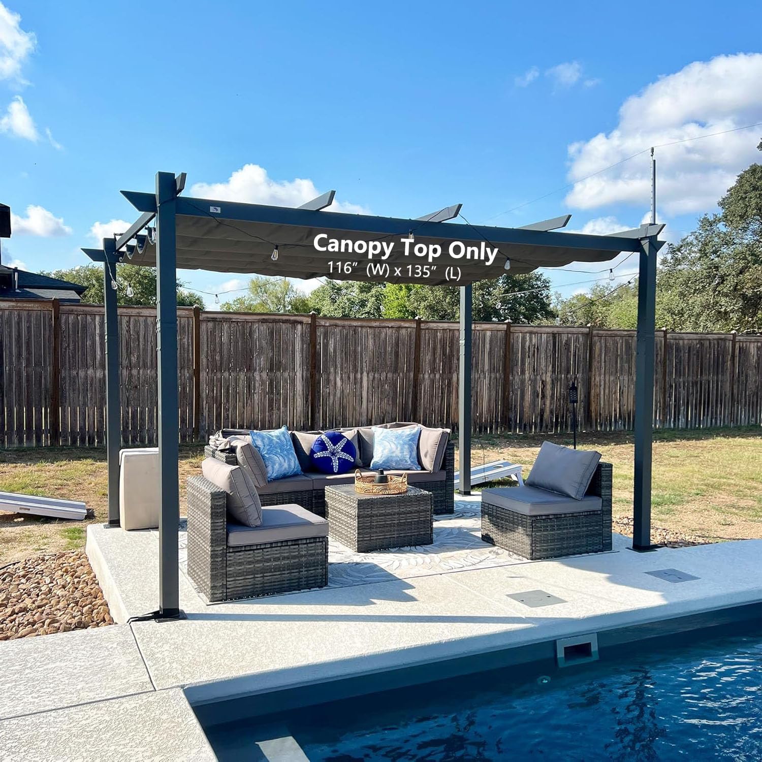 Pergola Shade Cover Replacement Canopy Top Compatible with 10 X 13 ft 6-Bar Pergola Frames - Gray (Canopy Size 116' W x 135' L, Canopy Top Only)