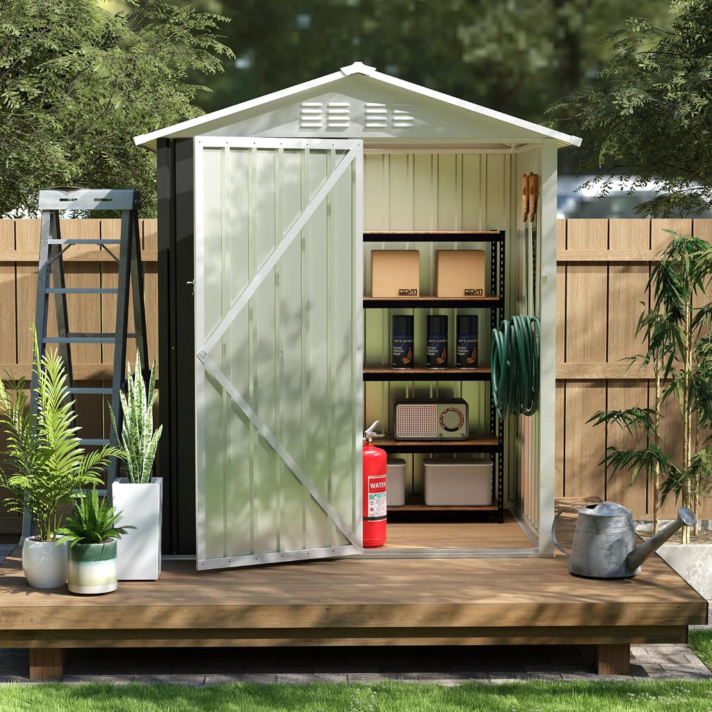 6x4FT Metal Outdoor Storage Shed Galvanized Garden Shed with Apex Roof & Lockable Door, Tool Shed Waterproof Rust-Resistant for Bike, Backyard Garden Lawn Patio