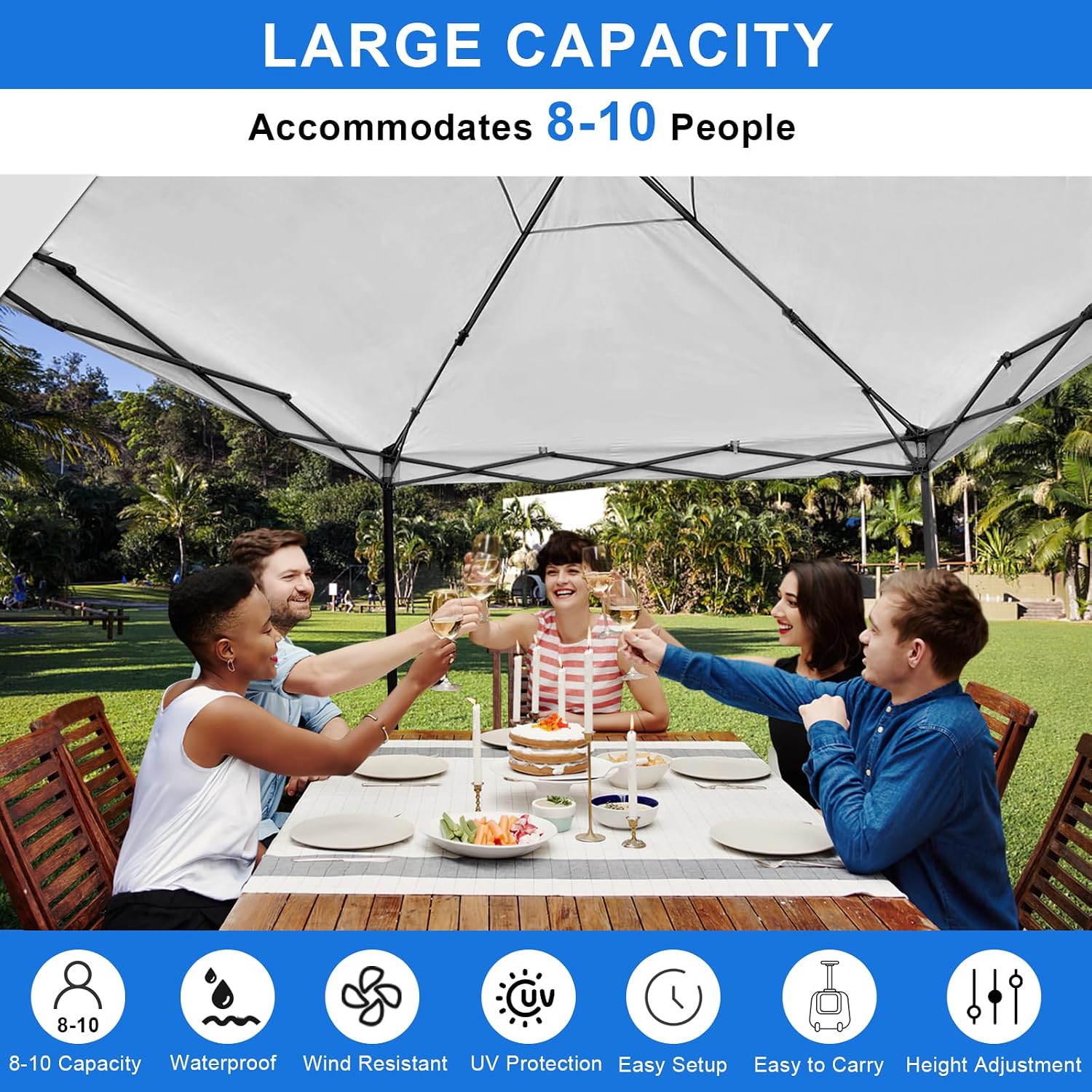 KAMPKEEPER 10x10 Easy Pop Up Canopy Tent with Sidewalls, Instant Outdoor Shade Shelter with Removable 10FT Sun Walls, Quick Setup Waterproof and UV-Resistant(White, 10x10FT with 1 sidewall)