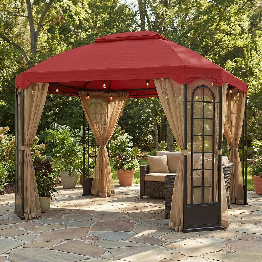 Garden Winds Reinforced RipLock 350 Replacement Canopy Top Cover Compatible with Terrace 10' x 12' Gazebo Models L-GZ454PST-C and A111010900 – Cinnabar