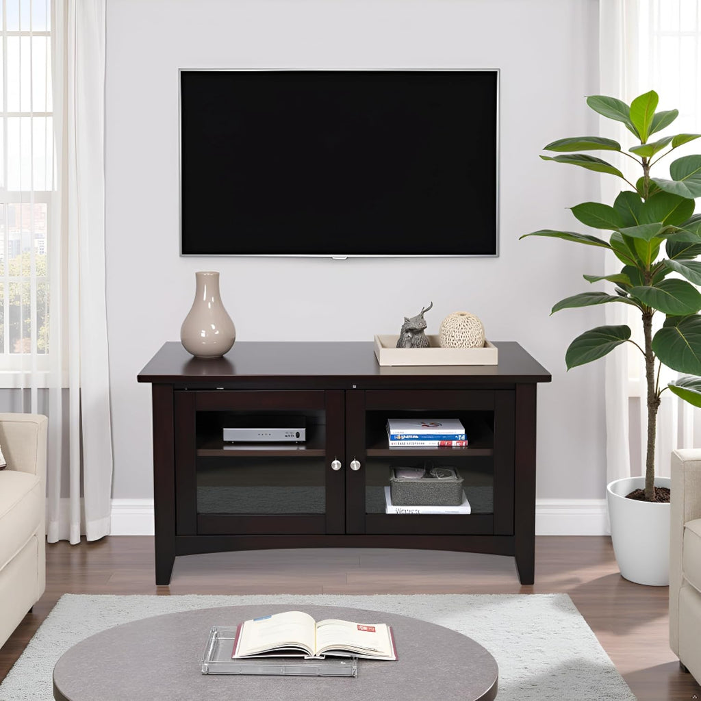 Shaker Cottage 36-Inch TV Stand – Media Console with Glass Cabinet, Adjustable Shelf, & Cord Management – Entertainment Center for Living Room or Bedroom by Alaterre Furniture (Espresso)