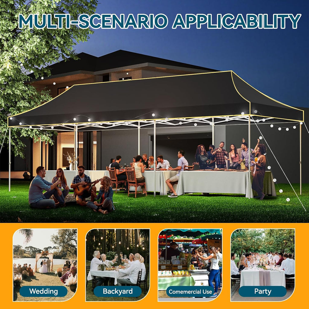 Hoteel 10x30 Pop Up Canopy Tent Heavy Duty Without Sidewalls, Waterproof Party Tent, Easy Set-up Commercial Instant Tents with Roller Bag & Sandbags, Hexagonal Leg (1-Year Warranty)