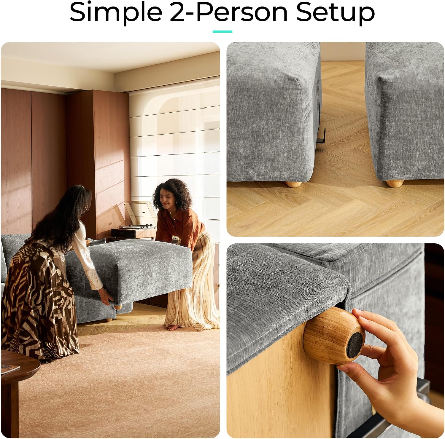 LINSY HOME Cloud Couch Sectional, Modular Sofa Sectionals for Living Room Bedroom, 91' 2 Seater Love Seat Couch, Deep Seat Cozy Couch Luxury Chenille Sofas, Grey