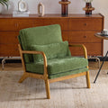 Karl home Mid Century Modern Accent Chair with Lumbar Pillow & Oak Arms – Plush Chenille Living Room Chair for Bedroom, Lounge (Olive Green)