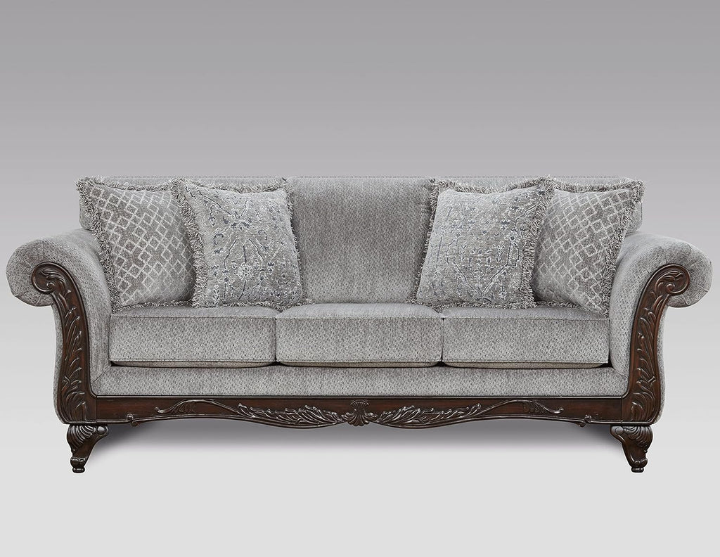 Hernen Carved Wood Frame 5-Piece Living Room Set, Gray