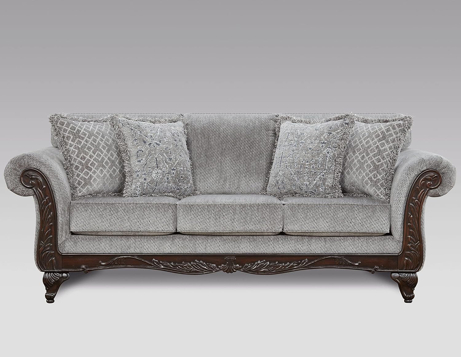 Hernen Carved Wood Frame 5-Piece Living Room Set, Gray