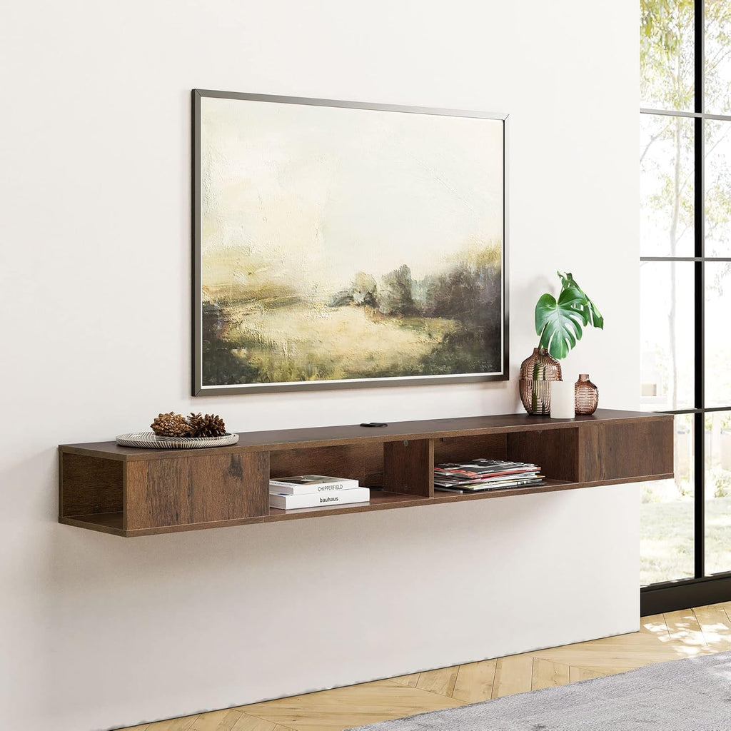 WAMPAT TV Stand with LED Lights for 65/70/75 inch TVs, Wall Mounted Shelf Under TV Cabinet, Entertainment Center Media Console with Storage for Living Room and Bedroom, Brown