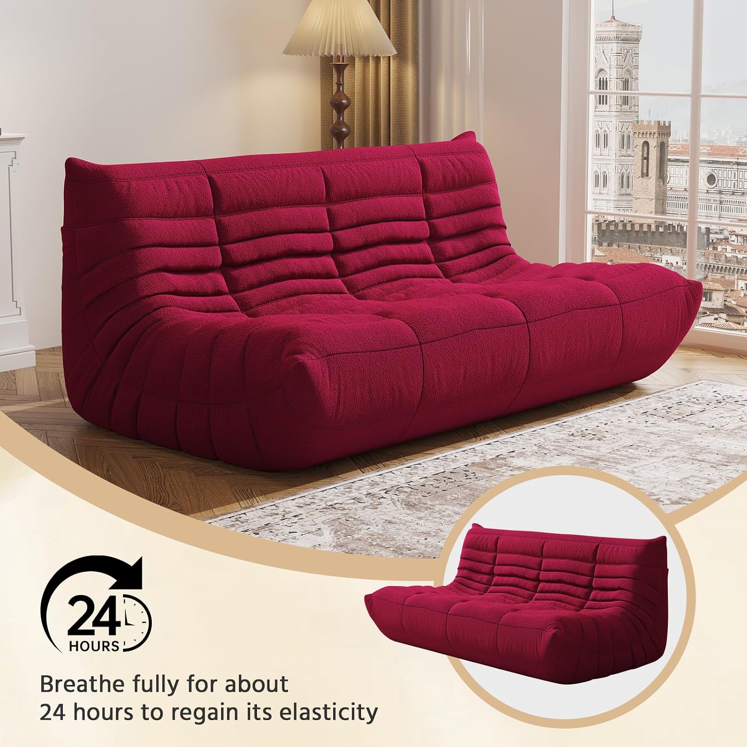 3-Seater Giant Loveseat Boneless Bean Bag Chair for Adults - Teddy Fleece Fireside Accent Chair with Memory Foam, Comfy Lazy Floor Sofa Couch Chaise Lounge for Living Room Bedroom Theater
