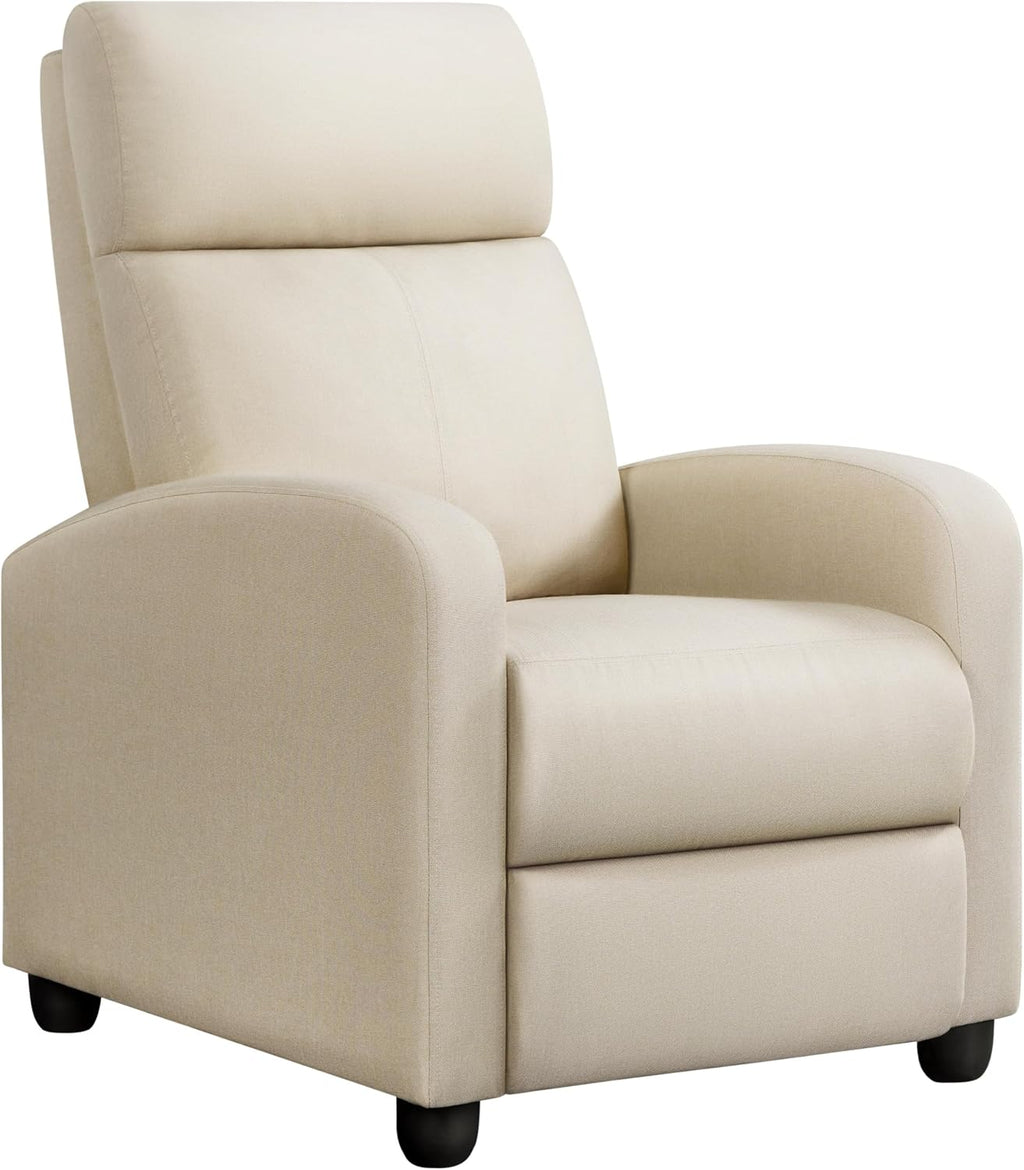 Yaheetech Modern Fabric Recliner Chair Sofa Adjustable Single Sofa with Thicker Seat Cushion and Backrest for Living Room Home Theater, Beige