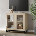 WAMPAT Modern TV Stand with Glass Doors for 26-40 inch TVs, Entertainment Center Console with Adjustable Shelves and Metal Base for Living Room, Bedroom, Beige