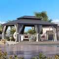 Suitable for Garden Leisure Time: 14'x20' Double - top Iron Sheet Luxury Pavilion, with a Sturdy Aluminum Alloy Frame, Equipped with Water - Repellent Enclosure Fabric and Insect - Proof Net