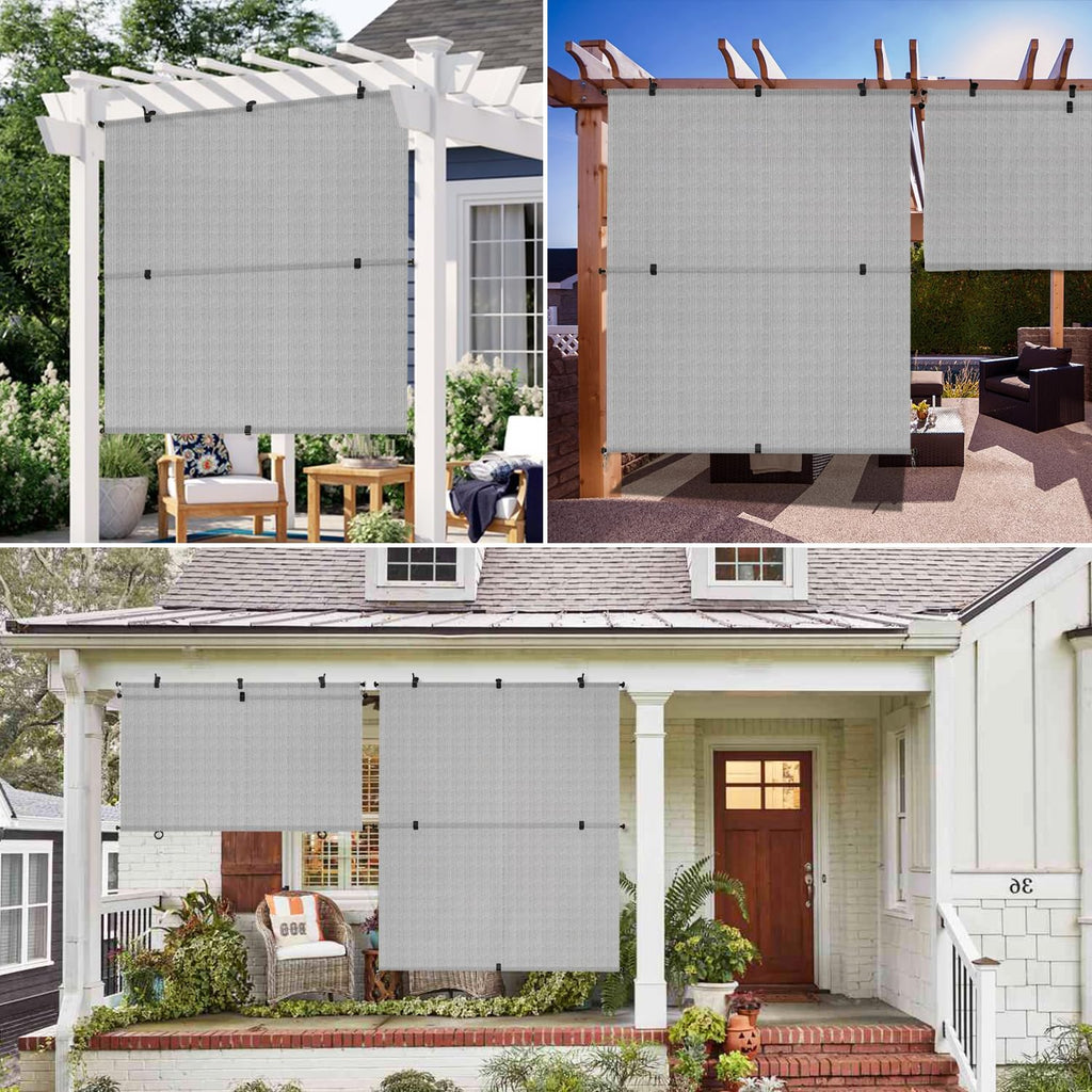 Windscreen4less 8'W x 12'H Outdoor Roll Up Foldable Shade Fabric UV Blockage Roller Shade for Deck Pergola Yard Gazebo Patio (Gray)