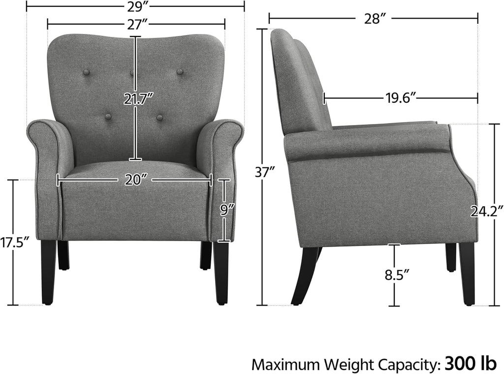 Yaheetech Modern Armchair, Mid Century Accent Chair with Sturdy Wood Legs and High Back for Small Space, Upholstered Fabric Sofa Club Chair for Living Room/Bedroom/Office, Set of 2, Dark Gray