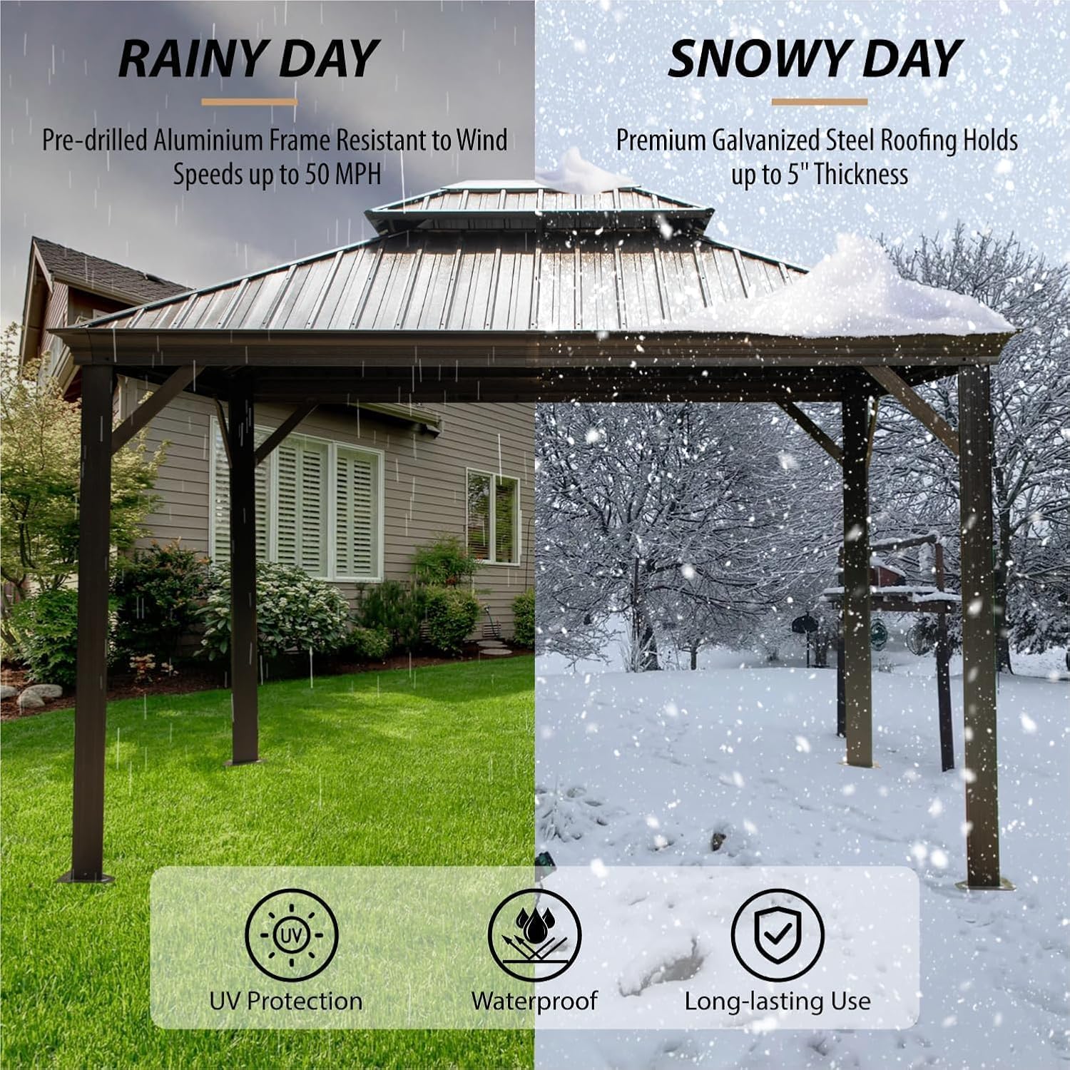 10 X 12ft Hardtop Gazebo with Nettings and Curtains, Heavy Duty Double Roof Galvanized Steel, Outdoor Aluminum Permanent Gazebos for Patios, Backyard, Deck, Garden, Lawns