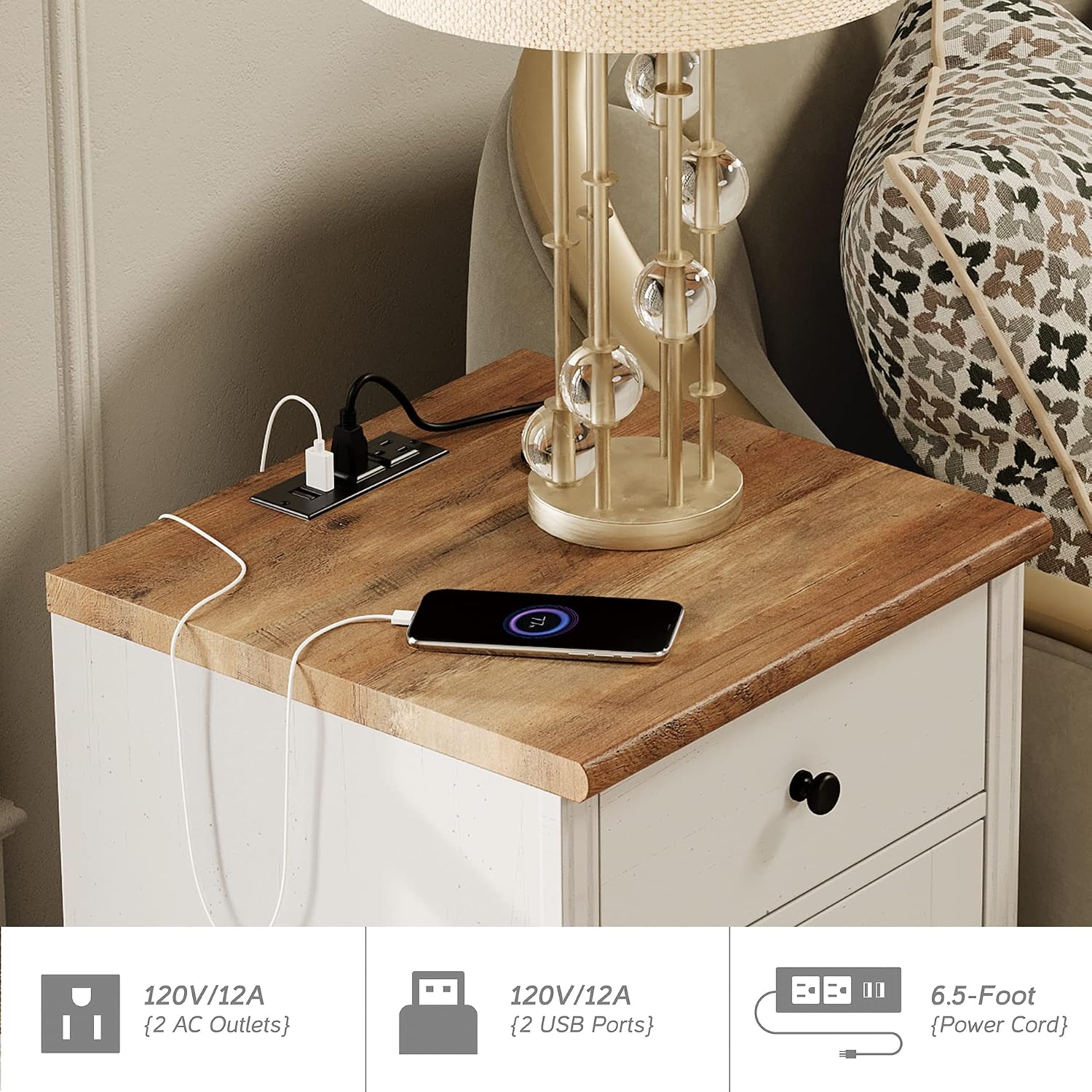WAMPAT Farmhouse TV Stand for 100 Inch TV, 4-in-1 Wooden TV Console Table for 75/80/85/90 Inch TV, Entertainment Center with Charging Station, Kitchen Sideboard Buffet Cabinet for Dining Room, White