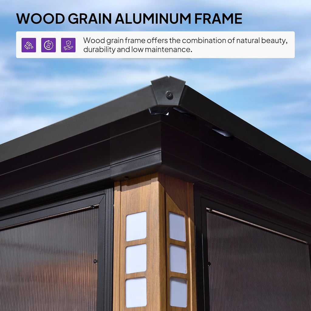 PURPLE LEAF 12' X 14' Patio Hardtop Gazebo Double Top Galvanized Steel Screen Aluminum Outdoor Solarium for Garden Backyard