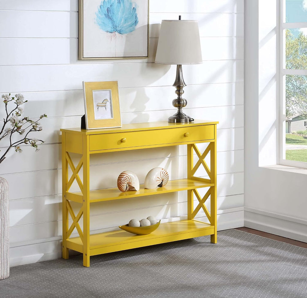 Convenience Concepts Oxford 1 Drawer Console Table with Shelves, Yellow