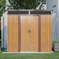 GDFStudio 6ft x 5ft Outdoor Metal Storage Shed with Window and Foundation Frame, Garden Tool Storage House with Lockable Door, Sloped Roof, and Ventilated Design for Backyard,Patio, Lawn,Coffee Brown