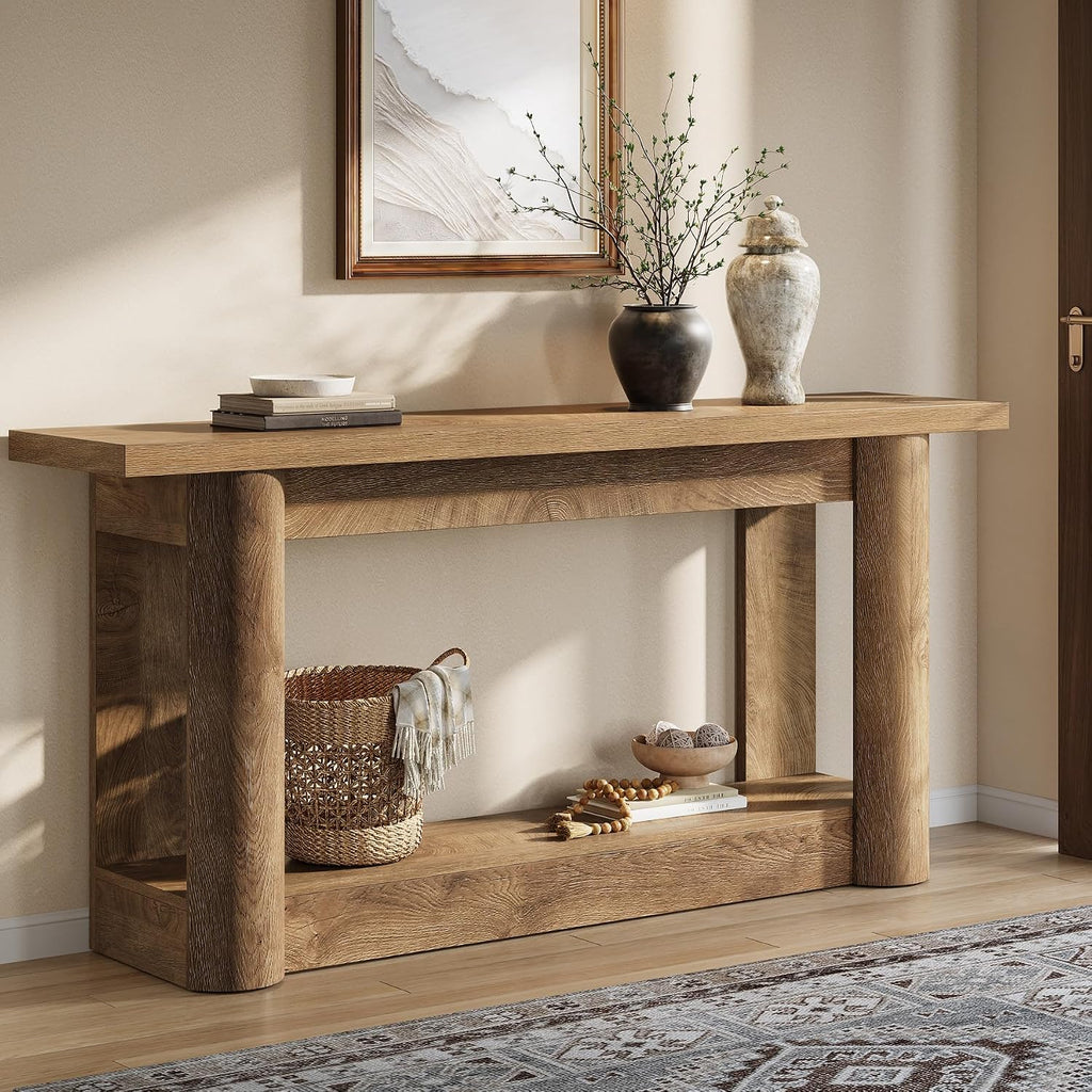 Tribesigns 63-Inch Farmhouse Console Table, 2-Tier Storage Sofa Table Behind The Couch, Narrow Long Entryway Furniture for Home Hallway, Entrance, Living Room, Brown