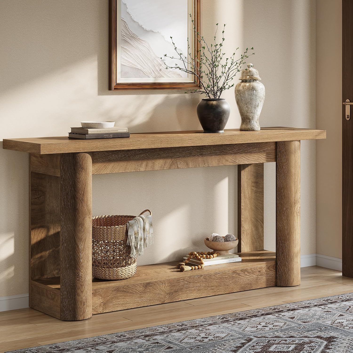 Tribesigns 63-Inch Farmhouse Console Table, 2-Tier Storage Sofa Table Behind The Couch, Narrow Long Entryway Furniture for Home Hallway, Entrance, Living Room, Brown