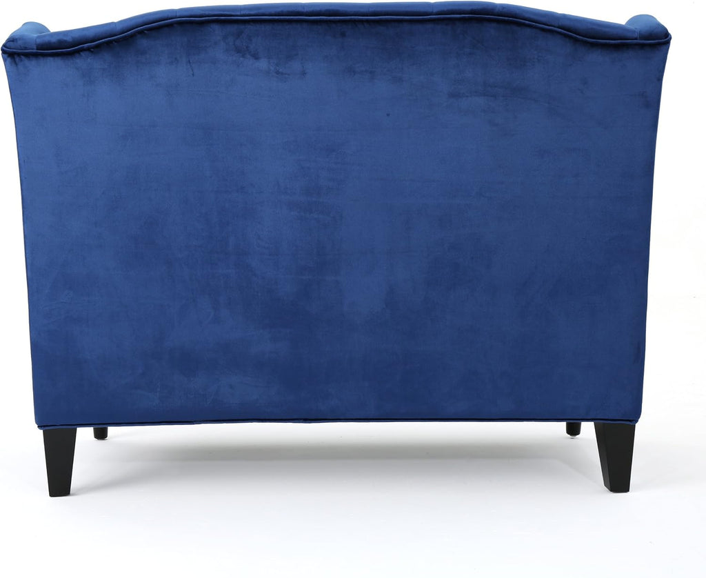 Modern Tufted Velvet Wingback Loveseat, Tufted Velvet 2 Seat Couch Sofas with High Back Thick Padded Cushioned Seats for Living Room, Victorian Style, Navy Blue