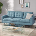 Christopher Knight Home Jenby Modern 3-Seater Sofa, Tufted Waffle Stitch Fabric Couch with Rubberwood Tapered Legs, Modern Living Room Sofa Couch for Family & Guests, Blue