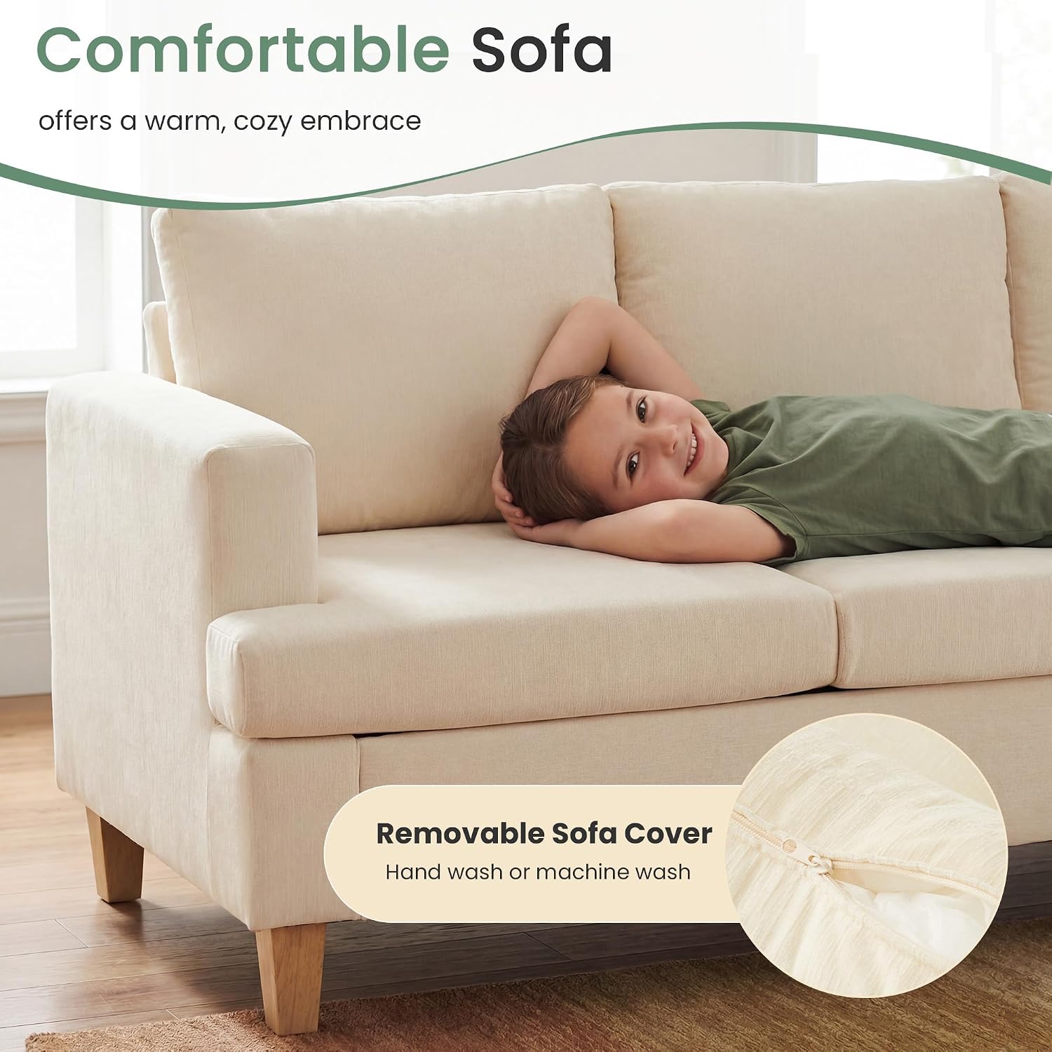 YOUDENOVA Sofa, 2 Piece Set Comfy Couch, 3 Seater & Loveseat Sofa with Deep Seats, Modern Sleeper Couch for Living Room, Beige Chenille