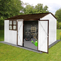 10x8 ft Outdoor Metal Storage Shed with Window, Aluminum Frame and Galvanized Steel Plate Tool Shed with Lockable Door, Air Vent, Waterproof Garden Storage House for Backyard (White)