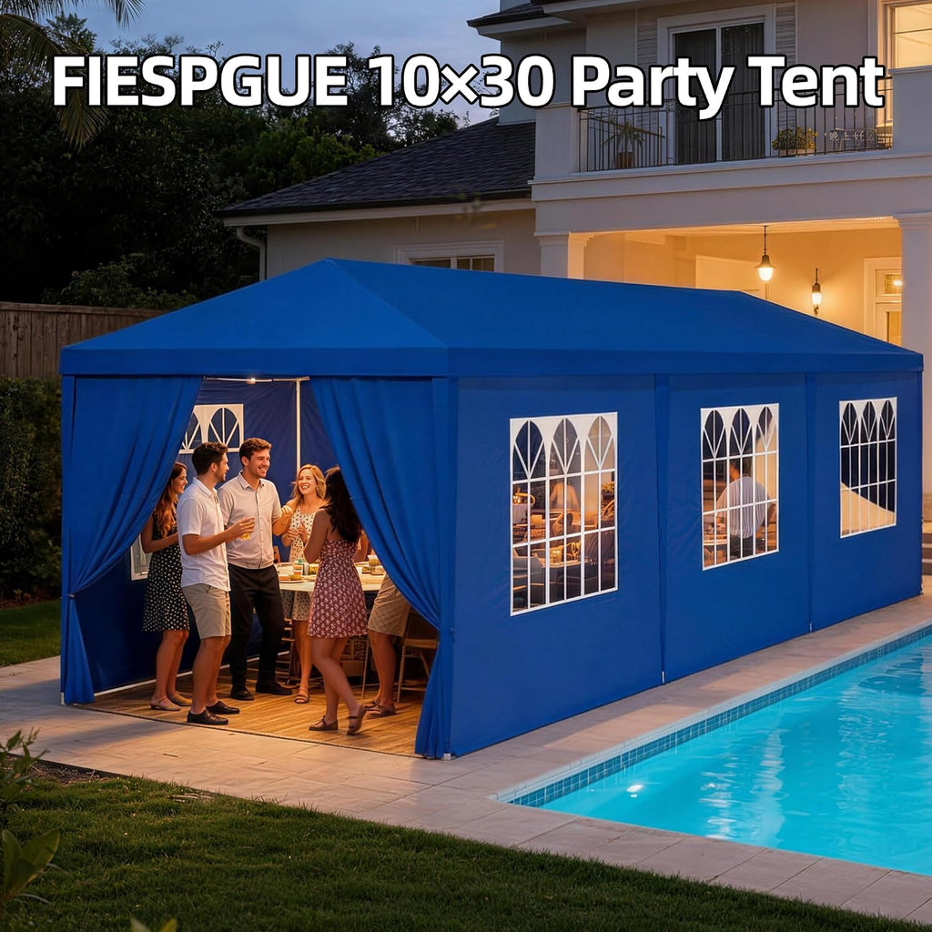 10x30 Party Tent Heavy Duty Outdoor Canopy Tents for Parties with 8 Removable Sidewalls Outside Large Gazebo Shelter Carpas para Fiestas for Backyard Patio Events Wedding BBQ, Blue