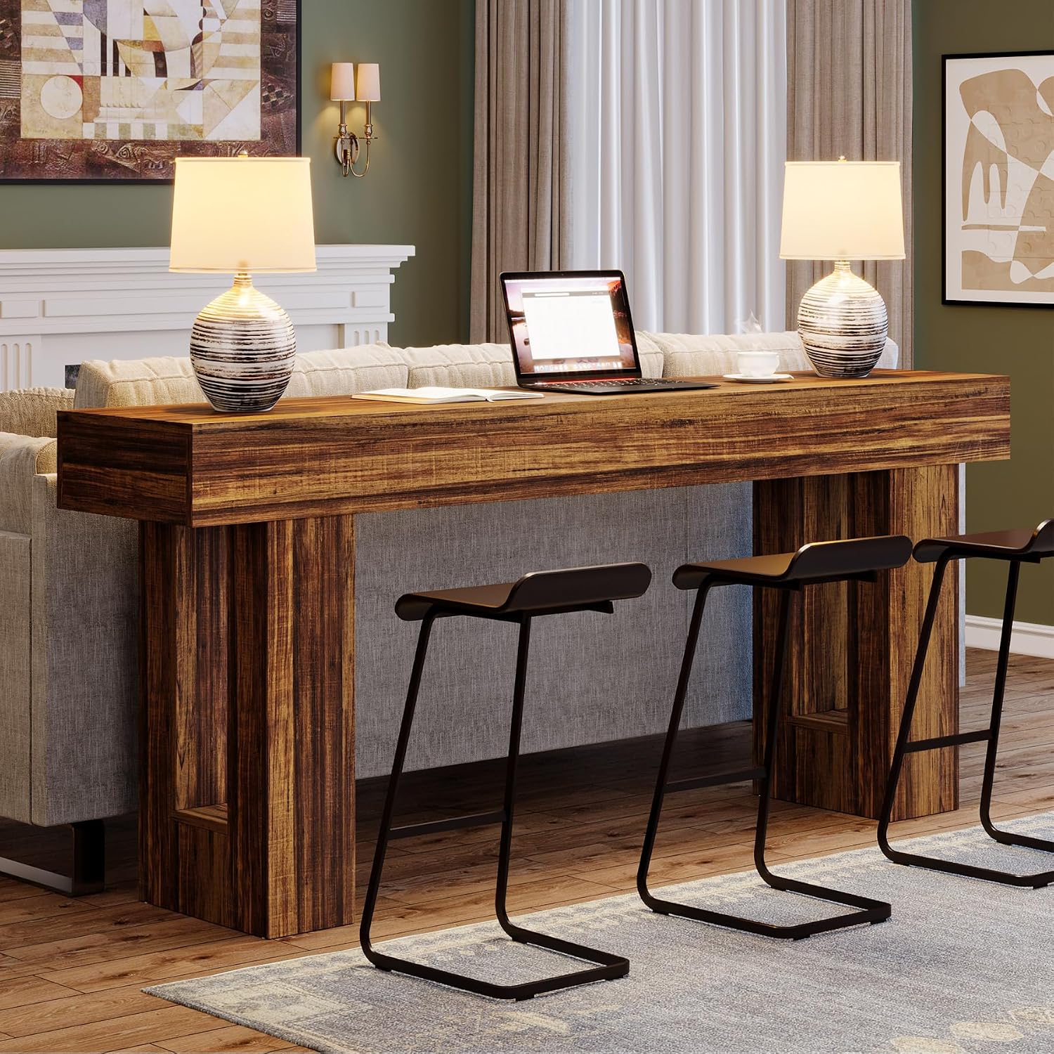 Tribesigns Farmhouse Console Table, 63-Inch Long Narrow Sofa Table Behind The Couch, Wooden Rectangular Entryway Table for Entrance, Hallway, Living Room, Rustic Brown (Rustic Brown)