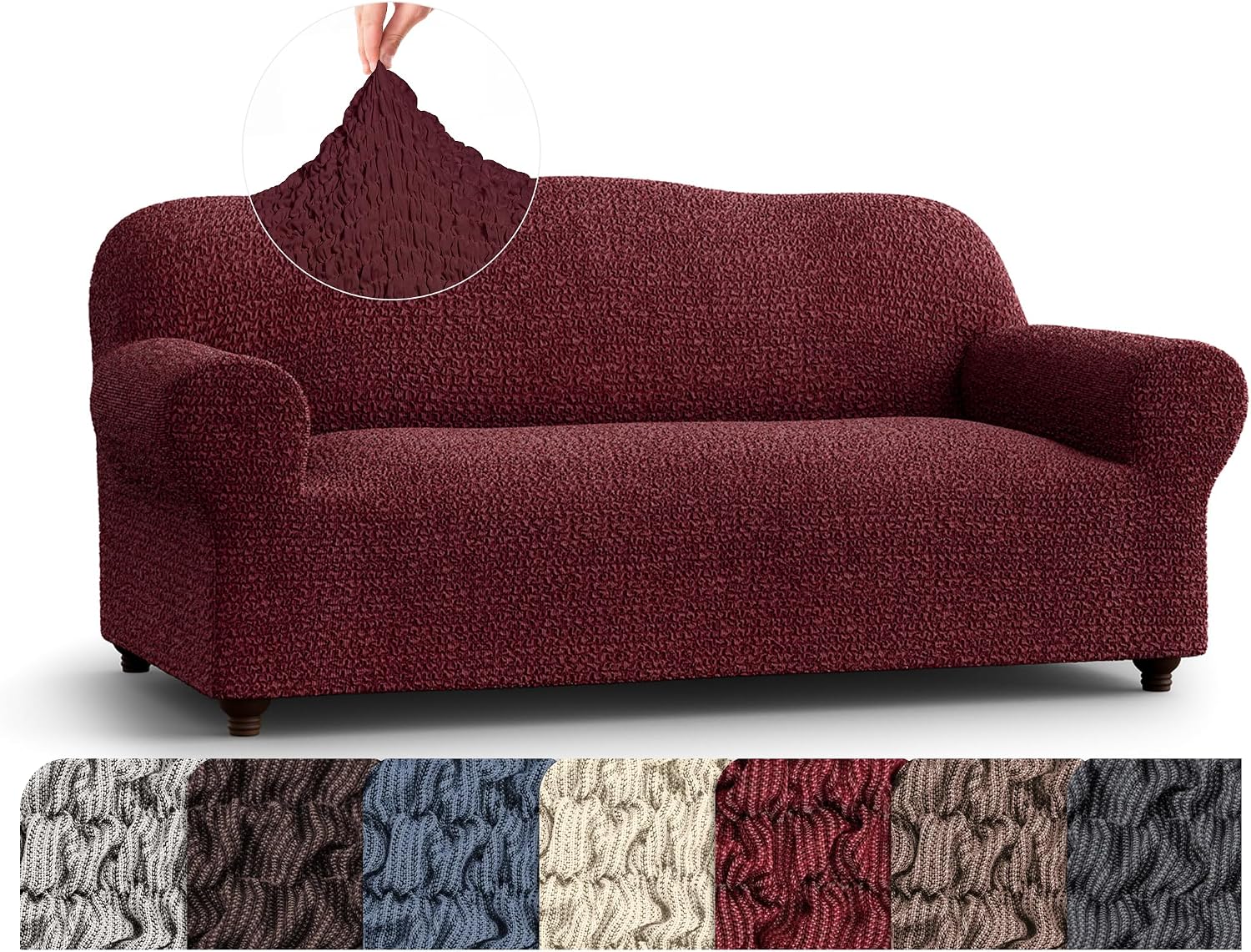 PAULATO BY GA.I.CO. Stretch Armchair Cover - Sofa Slipcover - Loveseat Slipcover - 1-Piece Form Fit Washable Protector for Pet - Mille Righe Collection - Bordo (64'-85' Wide)