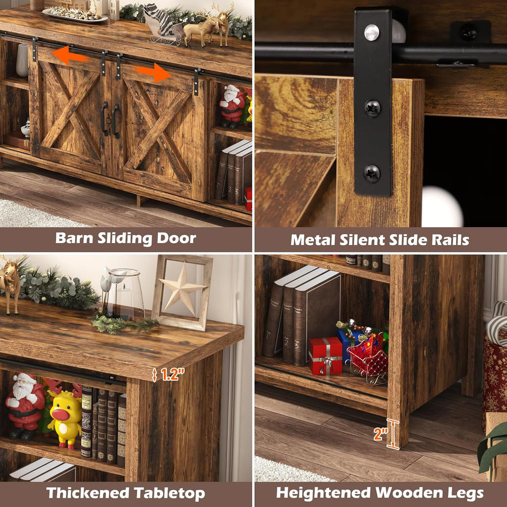 Farmhouse TV Stand for 65 Inch TV with Sliding Barn Door, Rustic Wood Entertainment Center Large Media Console Cabinet Long Television Stands,Console Table and Media Furniture for Living Room(Brown)